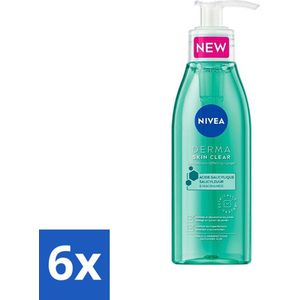 6 x NIVEA - Reinigingsgel - DERMA Huidzuiver - Voor onzuivere huid - Met Salicylzuur (AHA) & Niacinamide - Tegen Acne & Mee-eters - 150 ml - Gezichtsreiniger - Onzuivere Huid - Puistjes - Mee-eters - Salicylzuur