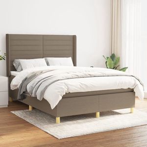 The Living Store Boxspringbed - pocketvering matras - middelharde ondersteuning - huidvriendelijk topmatras - taupe - 193 x 147 x 118/128 cm