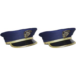 2x stuks kinder politiepet blauw met goud - Agenten - Carnaval verkleed hoeden