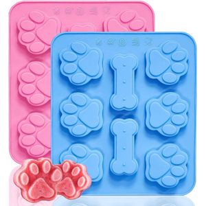 2-pack - Puppy siliconen mal - Hondenpoot en bot mal - IJsblokjes mal - Gelei, koekje, chocolade, snoep bakvorm (roze/blauw)