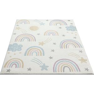 the carpet Beat Kids Modern zacht kinderdeken, zachte pool, gemakkelijk te onderhouden, kleurecht, regenboogpatroon, crèmemix, 160 cm rond