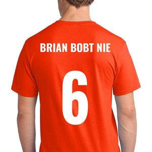Oranje voetbal EK/WK-shirt met rugtekst Brian Bobt nie + NL Leeuw op borst (wit) | Maat S | Oranje EK/WK-shirt Heren - Oranje EK/WK-shirt Dames - Grappig Oranje shirt
