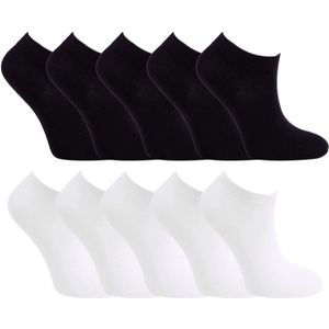 Naadloze dames sneakersokken 39-42 | heren sneakersokken | 12 paar = 5 x wit + 5 x zwart + 2 x fun! | voordeelbundel | pakket korting