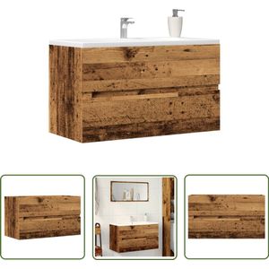 The Living Store Badkamerwandkast 80x38,5x45 cm bewerkt hout oud houtkleurig - Badkamer Kast - Badkameropbergruimte - Houten Badkamerkast - Vintage Badkamermeubel - Badkamerinrichting