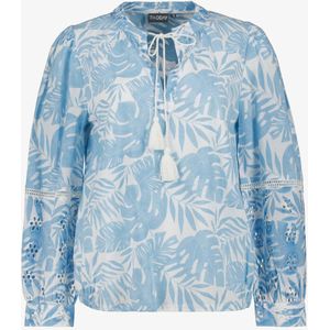 TwoDay - Dames Blouse - Blauw Wit - Met Print en Broderie
