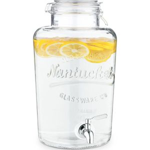 Navaris glazen limonadetap met kraantje - Drankdispenser met RVS tap - Sapdispenser - Voor koude dranken - 8L - Ø19 x 36 cm - Voor feestjes