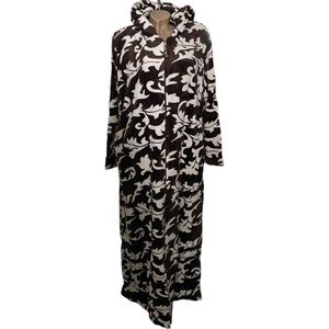 Dames Fleece Badjas extra lang 140CM met Ritssluiting en capuchon XL bruin/wit
