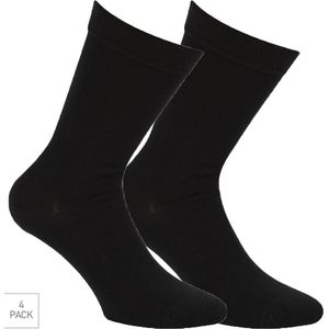 Sokken Met Bamboe & Wol Mix Met Badstof Voetbed 4-Pack - Zwart - Maat 35-38 - Dempende Bamboe Sokken Voor Extra Comfort - Dames / Heren