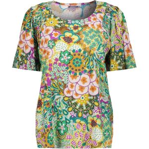 Geisha - T-shirt - Emerald/purple - Met Bloemenprint - Dames