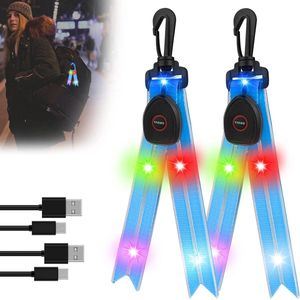 USB-oplaadbare LED-knipperlichten voor kinderen - 2 stuks, kleurrijk licht, waterdicht, voor schooltas, rugzak, joggen, wandelen