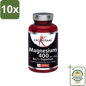 10 x Lucovitaal - Mineralen - Magnesium 400 - B6 / L-Tryptofaan - 120 Tabletten - Grootverpakking - Magnesium - Magnesiumcitraat - Spieren - Zenuwstelsel - Mentale Balans