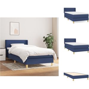 vidaXL Boxspringbed - Comfort - bedframe met hoofdbord - 203x83x78/88 cm - pocketvering matras - middelharde ondersteuning - huidvriendelijk topmatras - kleur blauw - materiaal 100% polyester - inclusief montagehandleiding - Bed