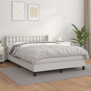 The Living Store Boxspring met matras kunstleer wit 140x190 cm - Boxspring - Bed Frame - Lederlook - Hoofdbord - Pocketveer Matras