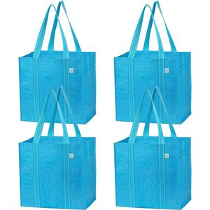 4-pack herbruikbare boodschappentassen met stevige bodem voorvak multifunctionele boodschappentas strandtas rechtopstaand waterbestendig duurzaam (cyaan, 4-pack)