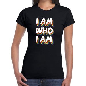 Gay pride I am who i am t-shirt zwart - 3D regenboog shirt voor dames - LGBT kleding XS