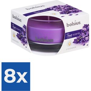 Bolsius Geurkaars 80/50 mm - True Scents Lavendel - Kaars - Sfeer - 1 stuk. - Voordeelverpakking 8 stuks
