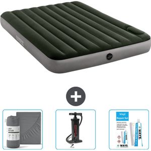 Intex Luchtbed - 2-Persoons - 152 x 203 x 25 cm - Groen - Hoeslaken - Pomp en Reparatieset