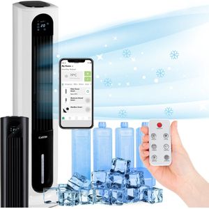 Klarstein draagbare luchtkoeler met WiFi, ventilator & luchtzuiveringsfuncties - 7L tank, aanraakbediening, afstandsbediening, timer, inclusief coolpacks - Stille airconditioner voor thuis & op kantoor Wit