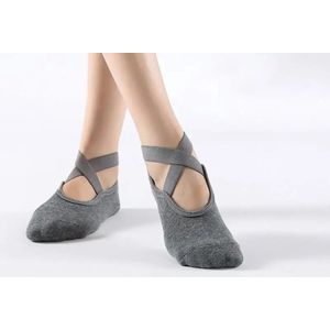 WiseGoods Luxe Yogasokken Dames - Antislip Yoga Sokken - Vrouwen Sport Sok - Sportsokken - Cadeau - Workout Accessoires - Grijs