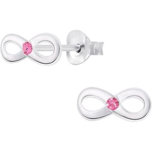 Joy|S - Zilveren infinity oorbellen - massief - roze kristal - 5 x 9 mm
