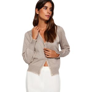 Trendyol Ecru Premium Garen/Speciaal Garen Contrasterende Kleur Gebreid Vest Twoaw24Hi00063