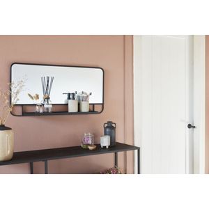 Lifa Living - Rechthoekige Spiegel - met Rek - Zwart - Metaal - Industrieel - Wandrek met Spiegel - 40 x 80 x 9 cm