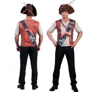 Funny Fashion - Piraat & Viking Kostuum - 3d-Shirt Piraat Man - Bruin - Maat 64 - Carnavalskleding - Verkleedkleding
