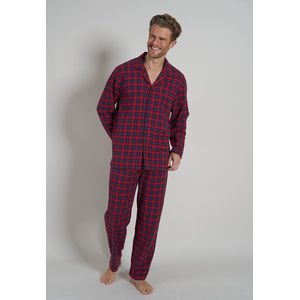 TOM TAILOR heren pyjama flanel met knoopjes - donkerrood geruit - Maat: S