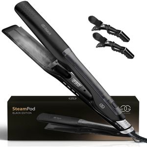 Golden Goods® Professionele Stoom Stijltang - Steampod Black - 2 in 1 - Hair Straightener - Krultang - Incl. Haarclips - Snel opgewarmd