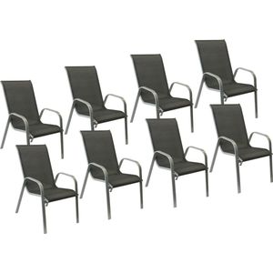 Set van 8 MARBELLA grijs textilene stoelen - grijs aluminium