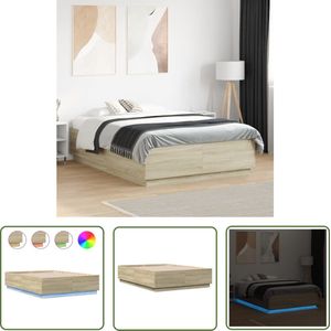 The Living Store Bedframe met LED-verlichting sonoma eikenkleurig 140x200 cm - LED Bed Frame - Bedroom Furniture - Houten Bed - Eiken Bed - Smart Bed