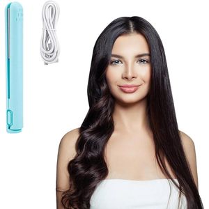 Mini krultang met dubbele functie - 17×3,5×3,5 cm - 2025 Nieuwe mini krultang met dubbele functie - Stijltang en krultang 2 in 1 - Draagbare reiskrultang voor alle haartypen (blauw)