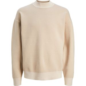 JACK & JONES Ro knit mock neck slim fit - heren pullover viscosemengsel met turtleneck - beige - Maat: XL
