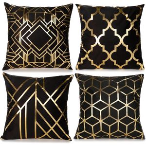 Zeynomax - Vier stuks fluwelen kussensloop 45 x 45 cm voor decoratie woonkamer en slaapkamer (zwart goud)