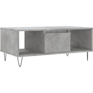 The Living Store Salontafel 90x50x36,5 cm bewerkt hout betongrijs - Salontafel - Houten Salontafel - Beton Grijze Salontafel - Salontafel Met Lade - Tv Tafeltje