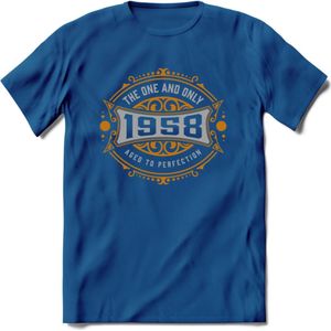 1958 The One And Only T-Shirt | Goud - Zilver | Grappig Verjaardag  En  Feest Cadeau | Dames - Heren | - Donker Blauw - S