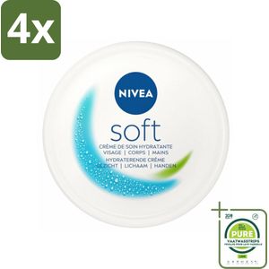 NIVEA - Crème - Zachte Pot - Hydraterend - Gezicht, Lichaam, Handen - 200 ml - Voordeelverpakking - 4 stuks - NIVEA Soft - Hydraterende crème