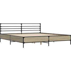 vidaXL - Bedframe - bewerkt - hout - metaal - sonoma - eikenkleurig - 200x200 - cm