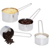 Relaxdays maatcups - set van 4 - rvs - greep - vaatwasserbestendig - metrische en Amerikaanse maten