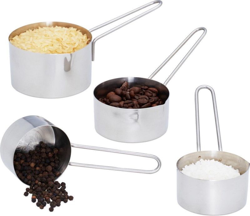 Relaxdays maatcups - set van 4 - rvs - greep - vaatwasserbestendig - metrische en Amerikaanse maten