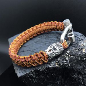 Paracord Armband met 925 Zilveren 3D Skull / Buddha Bedel (Spacer) van 12 gram Zilver, Stainless Steel (RVS) slot verstelbaar in 3 maten .