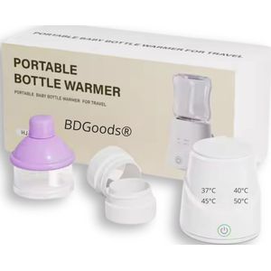 BDGoods® Flessenwarmer Onderweg - 4 Temperatuur Niveaus - Wit - Babyvoeding - Babyvoeding Maker - Flessenwarmers - Flessenwarmer Draadloos - Flesvoeding - voor Baby Melkpoeder - voor alle Baby Flessen - 4 Adapters - Flessenwarmer - Babyfles