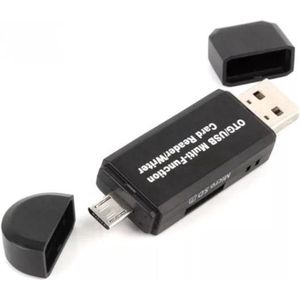 New Age Devi - SD Kaartlezer USB - voor razendsnelle gegevensoverdracht van Micro SD kaarten naar Telefoon, PC en Tablet met Micro USB aansluiting - Zwart