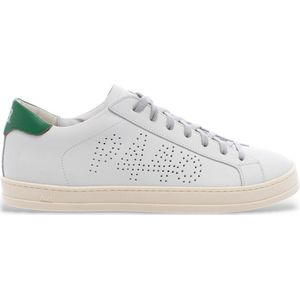 P448 - Witte Leren Sneakers - Heren - Groene Hiel