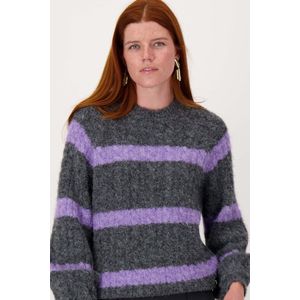 Zusss Streep Kabeltrui Met Ballonmouw Grijs