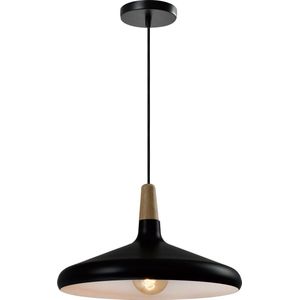 QUVIO Hanglamp Scandinavisch - Lampen - Plafondlamp - Verlichting - Verlichting plafondlampen - Keukenverlichting - Lamp - E27 Fitting - Met 1 lichtpunt - Voor binnen - Metaal - Aluminium - Hout - D 38 cm - Zwart en bruin