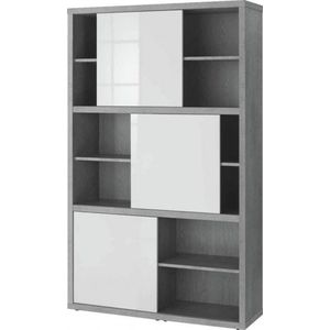 Prato - Boekenkast - Betonlook - Hoogglans Wit - Spaanplaat