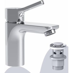 Fonteinkraan Wastafelmengkraan met eengreepsmengkraan en klikafvoergarnituur - korte uitloop 79 mm pop-up ventiel - chroom - badkamer - klein - X-Joy S FXB82100