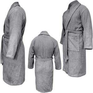 HOMELEVEL Badstof Badjas Reizen Badjas 100% katoen Badjas voor vrouwen Mannen Dames en Heren Aankleedjurk Saunarobe Reizen Aankleedjurk Grijs Maat L