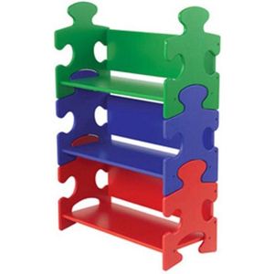 Rood-groen-blauwe kindermeubilair boekenkast met 3 planken voor kinderkamer - Puzzelboekenkast Boekenkast kind